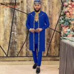 African Clothes for Men Agbada Robes Embroidery Shirts Pants Hats 4 Piece Set - Image 2