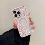 Pink Cherry Elegant Floral Background Design Magnetic Phone Case For iPhone - Image 2