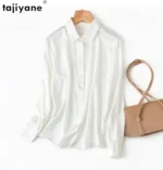 Tajiyane Women's 93% Mulberry Silk 7% Spandex 19 momme satin Silk Buttons long sleeve shirt - Image 5