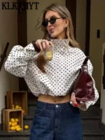 Polka Dot Print Short Coats Women's High Street Long Sleeve Jackets for Women - Image 4