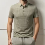 New Men's Business Casual Short Sleeved Bone Flower Solid Color POLO - Image 2