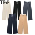 HXAO Women Pants Summer Baggy Pants For Woman Pleats Casual Black Pants - Image 2