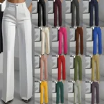Women's High-Waisted Straight-Leg Trousers Formal Office Trousers Slim-Fit Cut - Image 2