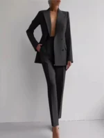 Spring Casual Long Sleeve Suit Set Autumn Elegant Office Lady Solid Slim Tops Two Piece Sets - Image 3