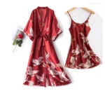 Sexy Nightwear Gown Set Women 2PC Pyjama V-Neck Pajamas Silky Sleepwear - Image 5