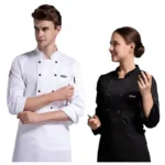 Unisex Chef Coat Short Sleeve Chef Jacket for Men Women Black White Uniform - Image 4