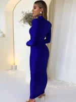 Shoulder Padded Long Sleeve Bodycon Green Long Dress - Image 6