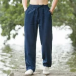2025 summer men's cotton and linen oversized wide leg pants, men's artistic style elastic waist - Image 6