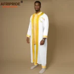 African Men Clothing Embroidery Agbada Robes Shirts and Pants 3 Piece Set