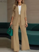 ZANZEA 2026 Spring Autumn Women Outfits Office 2 Piece Sets Elegant Long Sleeve