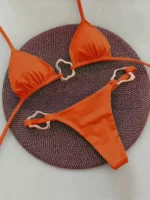 New Sexy Bikini Solid Color Lace-up Split Two-piece Swimsuit for Women - Image 5