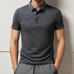 New Men's Business Casual Short Sleeved Bone Flower Solid Color POLO - Image 4