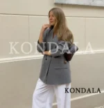 KONDALA Elegant Double Breasted Suit Women Trendy Commute Lapel Blazer Coat - Image 4