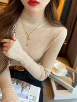 Autumn Winter Mock Neck Women Sweater Vintage Casual Slim Pullover Sweaters