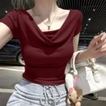 Summer Thread Solid Color Beach Fashion Versatile Women's Short Sleeved T-shirt