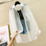 Summer Sunscreen Shirt Elegant Perspective Thin Chiffon Blouse - Image 4