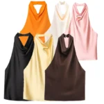 HXAO Top Women Halter Satin Women Tops Backless Corset Top Vest - Image 2
