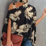Casual Loose Women's Blouse Fashion Batwing Sleeve Print O-neck Shirts - Image 5