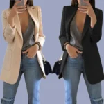 Elegant jacket Women's Suit Single office Casualsuit collar pocket simple coat top - Image 3