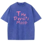 Fashion Womans Cotton Washed T-shirts The Devil's Moon Letter Prints Tops Casual O-Neck - Image 3