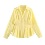 New Women's Cinched Waist Long Sleeve Elegant Everyday & Office Wear Shirt - Image 6