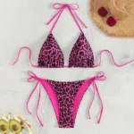 Sexy Leopard Print Bikini Swimsuit Women Summer New Lace-Up V-Neck Tops - Image 5