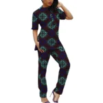 Women's Ankara Set Outfit African Coutre Short Sleeve Top And Pants Traditional - Image 2