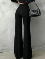 Lady's petite pure color casual elegant straight-leg long pants, suitable for daily outings office commutes - Image 2