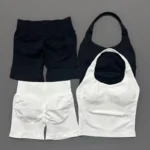 2 Pieces Shorts Yoga Set Women Backless Halter Tops High Waist Seamless Shorts Gym Suit - Image 5
