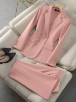 Fashion Temperament Executive Suit Solid Color Two-piece Pant Suits Set - Image 3