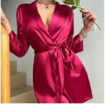 Women's Short Kimono Robe Silky Satin Sleepwear Soft Nightgown - Image 4