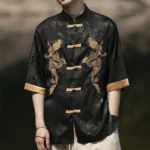 High Quality Summer Chinese Traditional Dress Dragon Embroidery Shirt Men Clothing