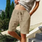 New men's cotton and linen solid color short - Image 3
