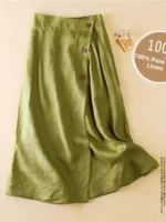 High-End Cotton Linen A-Line Midi Skirt Women's plus Size Loose Slimming Casual Artistic Style - Image 2