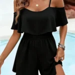 Women's casual short jumpsuit, off-shoulder halter jumpsuit