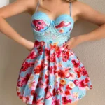 Women's Lace Underwire Floral Babydoll Nightgown，Flowy Lingerie Dress, one-piece sleep skirt
