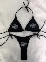 2000s Woman Punk New Beach Swimwear gothic clothes BRAT Rhinestone printing Grunge Swimsuit