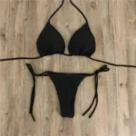 Pink Swimsuit Bikini Women Solid Color Sexy High Leg Thong Swimwear - Image 3