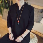 Summer Kimono Japanese Style Short Sleeve Men New Half-sleeved Cotton Linen - Image 4