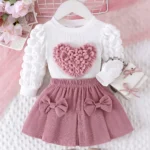 2PCS Winter New Style For 0-3 Year Old Girls, Comfortable Sweet And Cute Bubble Sleeves