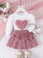 2PCS Winter New Style For 0-3 Year Old Girls, Comfortable Sweet And Cute Bubble Sleeves
