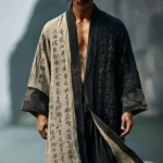 Summer 2026 Men's Long Chinese Style Crane Print Hanfu Open Cardigan Trendy Japanese