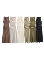 Slip Midi Dress Woman Sexy Evening Party Dress Sleeveless Female Elegant Dresses