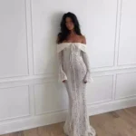 Suninheart White Evening Dresses for Events Red Long Sleeve Dress Gown - Image 2