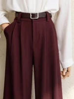 Burgundy Suits Pants for Women Office Lady Elegant High Waist Wide Leg Fashion