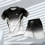 Men's Summer Fashion Personalized Color  Round Neck T-shirt Shorts Set Sportswear