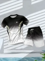 Men's Summer Fashion Personalized Color  Round Neck T-shirt Shorts Set Sportswear