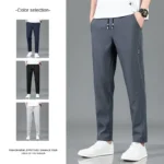 Ice Silk Men's Pants 2025 Summer New Black Gray Thin Business Casual Pants