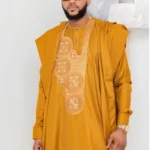 African Clothing For Men Traditional Bazin Riche Embroidery Design Top Long Sleeve 3 Piece Set - Image 3