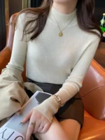 Autumn Winter Mock Neck Women Sweater Vintage Casual Slim Pullover Sweaters - Image 2